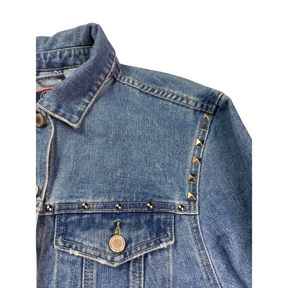 Boom Boom Jeans Womens Denim Trucker Jacket M Vintage Y2K Studded Distressed - Picture 4 of 10